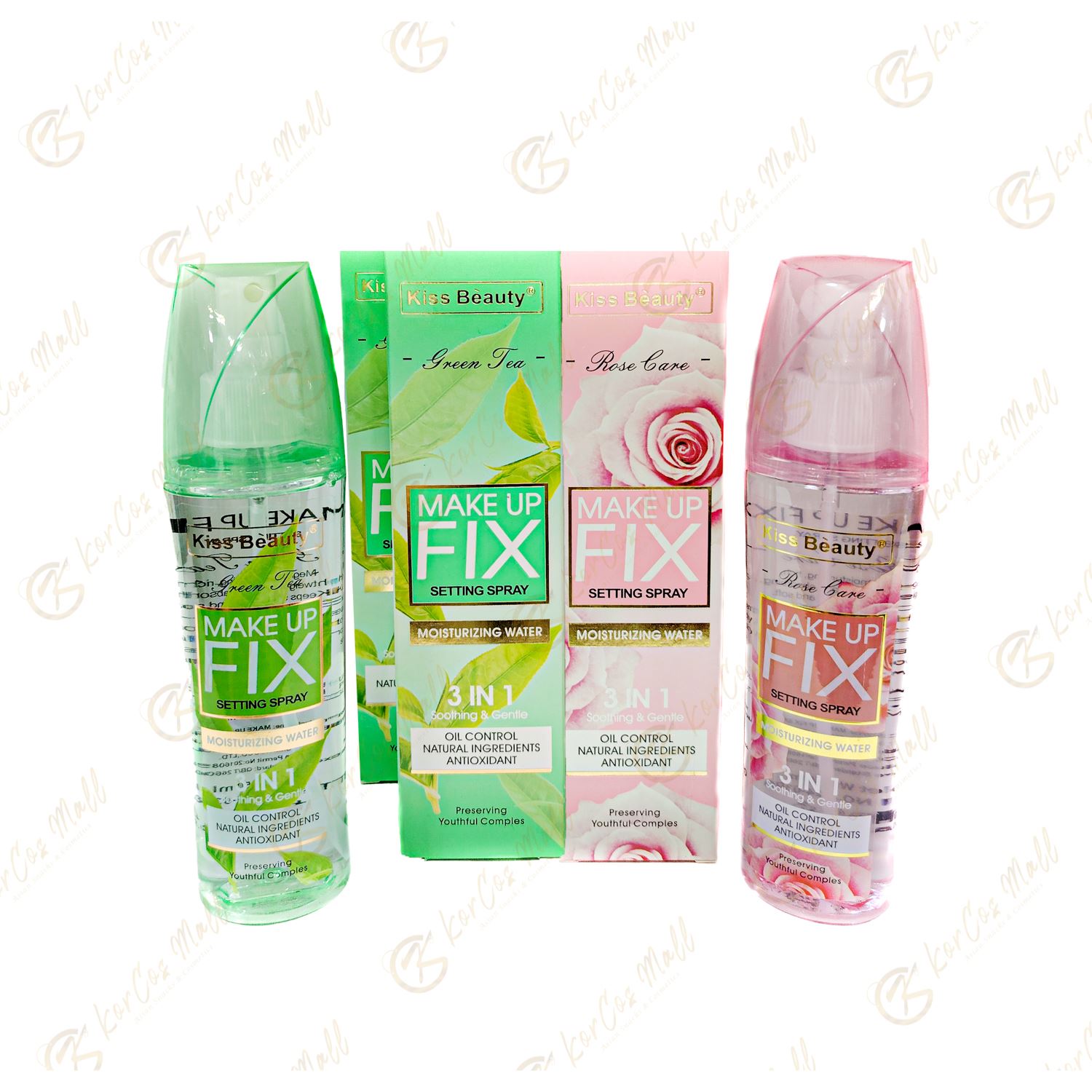 Kiss Beauty : Fixateurs de maquillage 3-en-1 à l'eau de rose et au thé vert